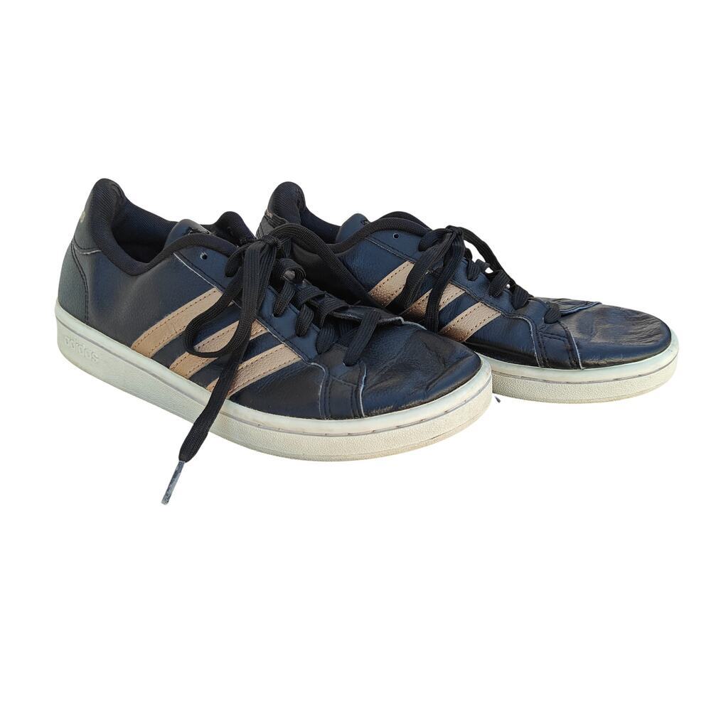 Adidas Grand Court Black Leather 3 Stripe Sneakers Women’s 7